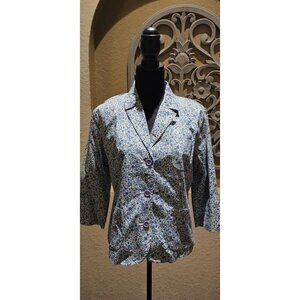 Van Heusen Women's L Summer Floral Button-Up Garden 3/4 Sleeve Blazer